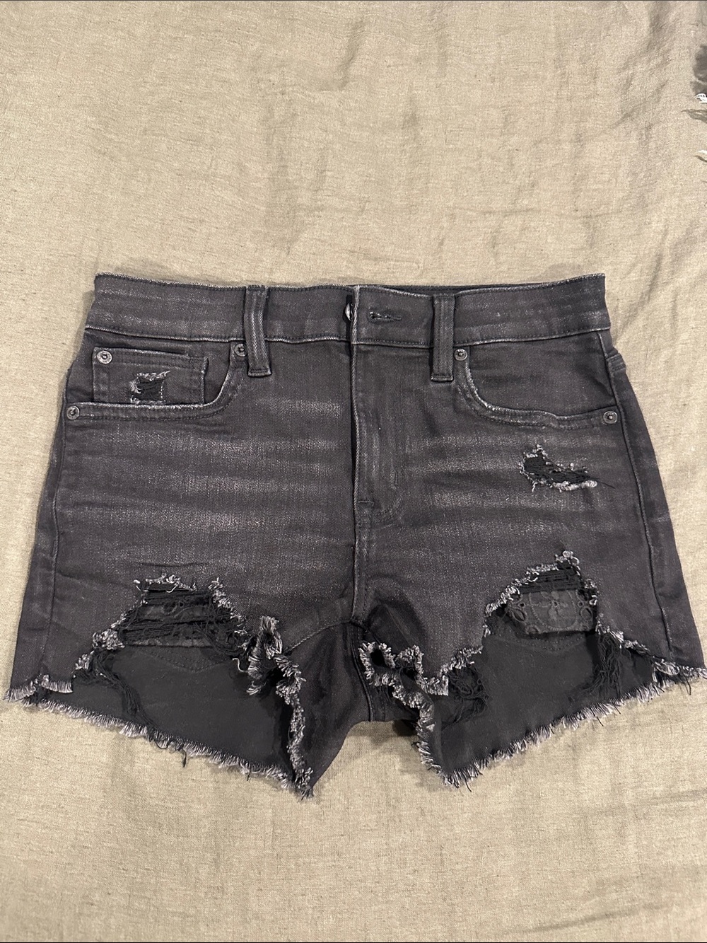 American Eagle Outfitters Black Distressed High-Rise Denim Shorts